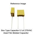 5Pcs-YELLOW BOX TYPE 0.1uF 275VAC Electric Power Polypropylene Metal Film Box Capacitor Axial Film Molded 0.1uF 275VAC Capacitors 2 Pin Leads Connections Leg. 