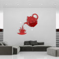 DIY Coffee Cup Teapot Self Adhesive Acrylic Mirror Clock Wall Stickers For Home Living Room Decor Wall Sticker Clock 1Set.