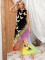 New Lady Spring Summer Long Dress Women Sleeveless Butterfly Print Elegant Dresses For Women 2023 Party Beach Women Dress.