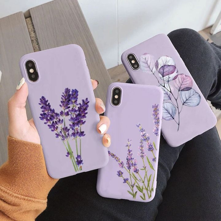 Lavender Flower Plant Back Cover Cases for iPhone 13 12 Mini 11 Pro Max XR XS Max X 10 SE 2020 6 6S 7 8 Plus Silicone Matte Case