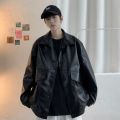 Jackets Men Pu Leather Retro Pockets Loose Korean Style Trendy Outwear Plus Size Cargo Tactical Daily Handsome All-match Clothes. 