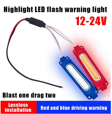 Warning Flash Lamp 12V COB Red Blue Strobe Lights For Car or Bike (5 mode)