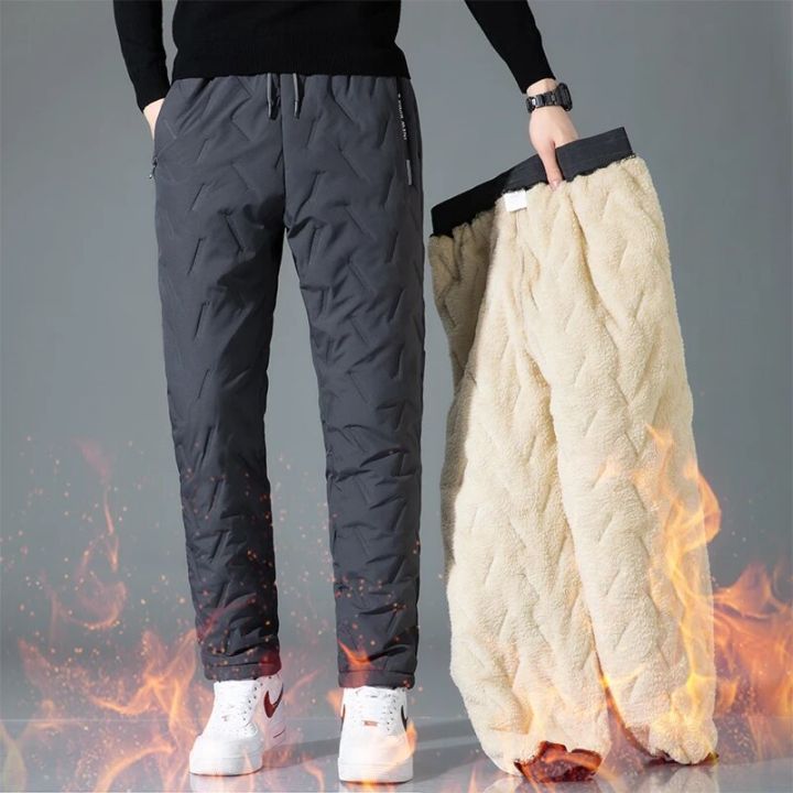 【Clearance sale】 Thicken Fleece Lined Men Pants Outdoors Casual Windproof Jogging Sweatpants Fashion Simple Warm Lambswool Winter Sport Trousers