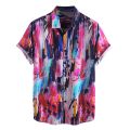 DingDong Mens Striped Printed Turn Down Collar Short Sleeve Casual Shirts. 