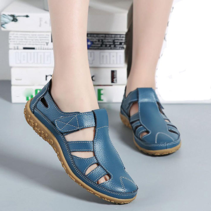 Fashion Lady Retro Solid Color Versatile Flat Shoes Casual Soft Sandals