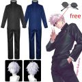 Gojo Satoru Cosplay Anime Jujutsu Kaisen Gojo Satoru Cosplay Costume Black Blue Uniform Wig Glasses Suit Halloween Costume. 