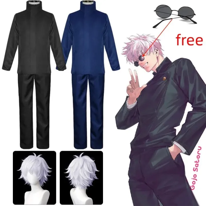 Gojo Satoru Cosplay Anime Jujutsu Kaisen Gojo Satoru Cosplay Costume Black Blue Uniform Wig Glasses Suit Halloween Costume