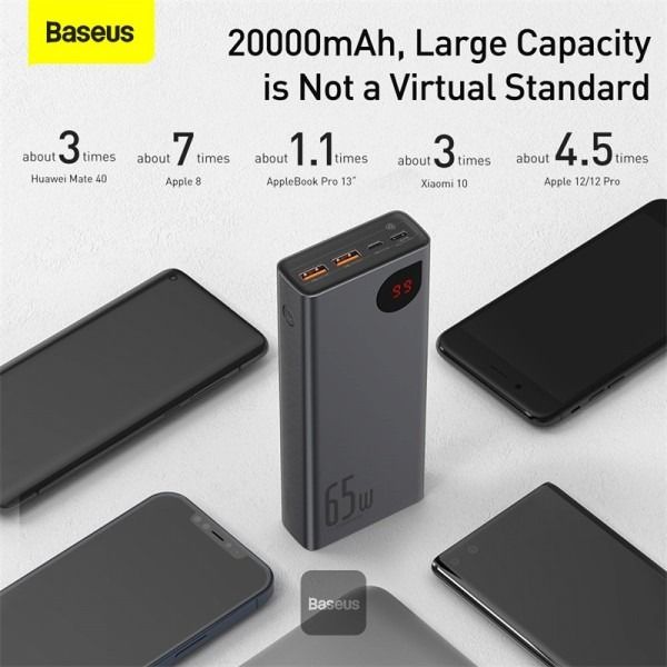 Baseus%2020000mAh%20Power%20Bank%2065W%20Adaman%20Digital%20Display%20Laptop%20Portable%20Charger,%20Fast%20Charging%20USB%20C%204-Port%20PD3.0%20Battery%20Pack%20for%20MacBook/Dell/XPS/IPad/iPhone%20-%20Image%204