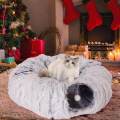 Cat Tunnel Bed, Cat House Collapsible Interactive Toy, Dog with Ball, Tube Gray.