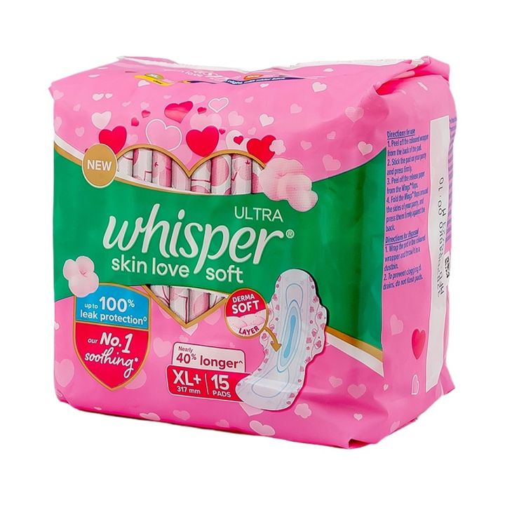 Whisper Ultra Softs Air Fresh Sanitary Pads for Women, XL+ 15 Napkins