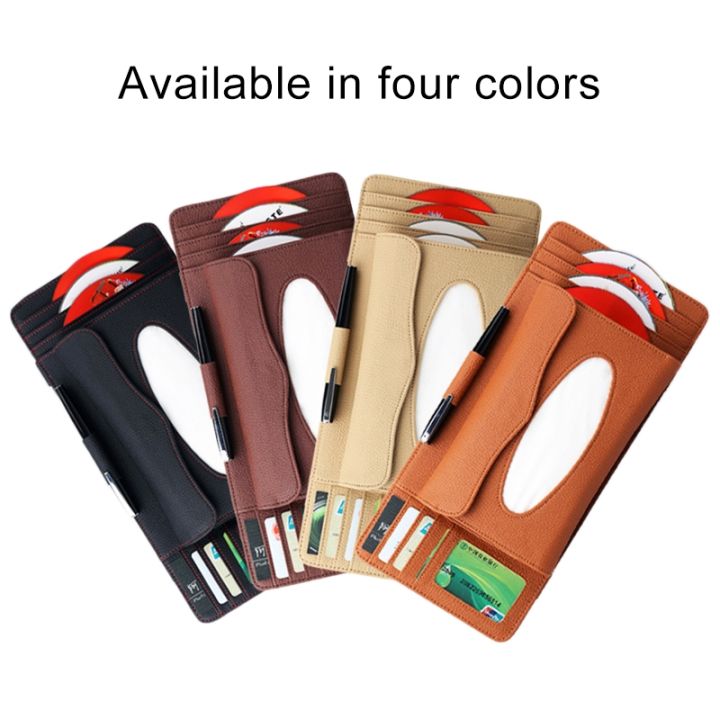 (New)DERANFU%203%20In%201%20Lichee%20Texture%20Multi-function%20Car%20Hang%20Type%20Leather%20Towel%20Box%20with%20Card%20Slot%20y%20CD%20Slot%20-%20Image%208