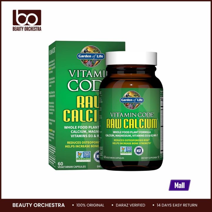 Garden of Life Raw Calcium Supplement for Women and Men - Vitamin Code Made from Whole Foods with Magnesium K2 Vitamin D3 and Vitamin C Plus Probiotics for Digestion 60 Capsules