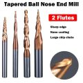 Wood Milling Solid Carbide Tapered Ball Nose End Mill Tapered Ball Nose Spiral Engraving Router Bits Metal Milling Woodworking.