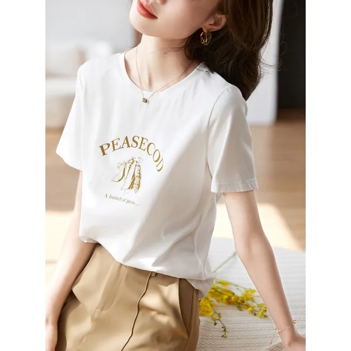 MOHO&MO%202023Summer%20New%20Simple%20PearlTT-shirt%20Casual%20Versatile%20Texture%20Printed%20Thin%20BreathableTWomen's%20T-shirt%20-%20Image%202