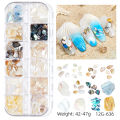 Marine series nail art jewelry, natural shell slices, abalone slices, starfish metal rivets, pearls, small stones. 