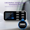 A9S Fast Car Charger 8 Port Multi USB LCD Display 12V Phone Charger USB Hub for Phone Tablets DVR - black.