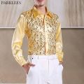 Shiny Gold Sequin Glitter Long Sleeve Shirt Men 2019 New Fashion Nightclub Party Stage Disco Chorus Shirt for Men Chemise Homme. 