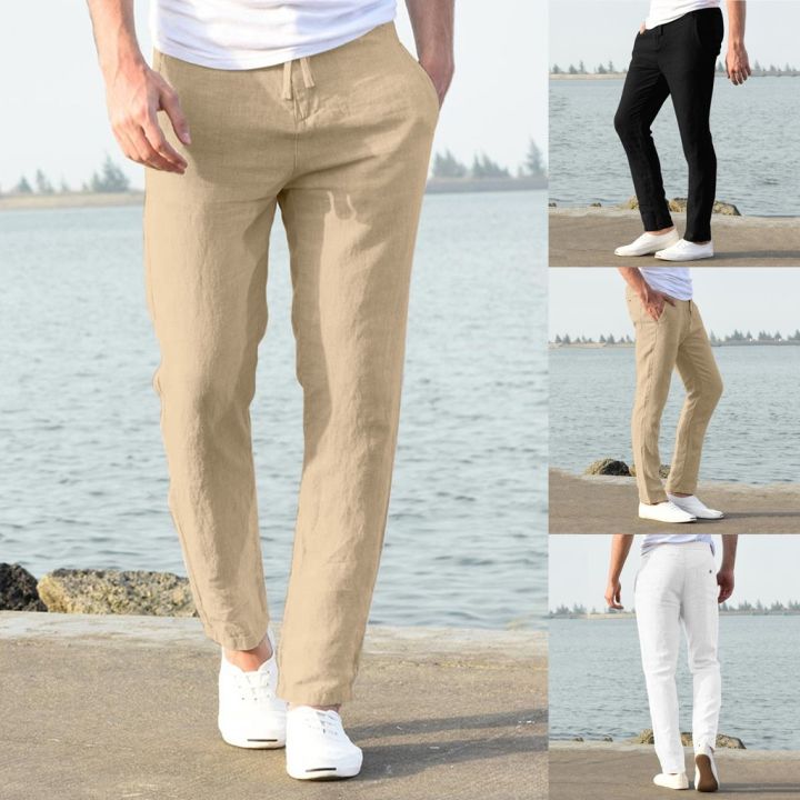 Feitong%20Fashion%20Cotton%20Linen%20Pants%20Men%20Casual%20Work%20Solid%20White%20Elastic%20Waist%20Streetwear%20Long%20Pants%20Trousers%20-%20Image%206