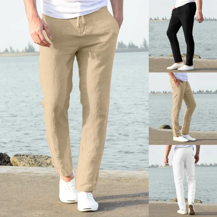 Feitong%20Fashion%20Cotton%20Linen%20Pants%20Men%20Casual%20Work%20Solid%20White%20Elastic%20Waist%20Streetwear%20Long%20Pants%20Trousers%20-%20Image%206