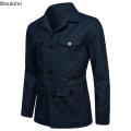 2024 British Style Men's Linen Safari Jackets Fashion Vintage Multi Pockets Cargo Jacket Streetwear Gentry Casual Outerwear Male.