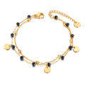 JeeMango Bohemia Titanium Stainless Steel Double Layer Bracelet For Women Original Design Black Crystal Chain Jewelry JB21117. 