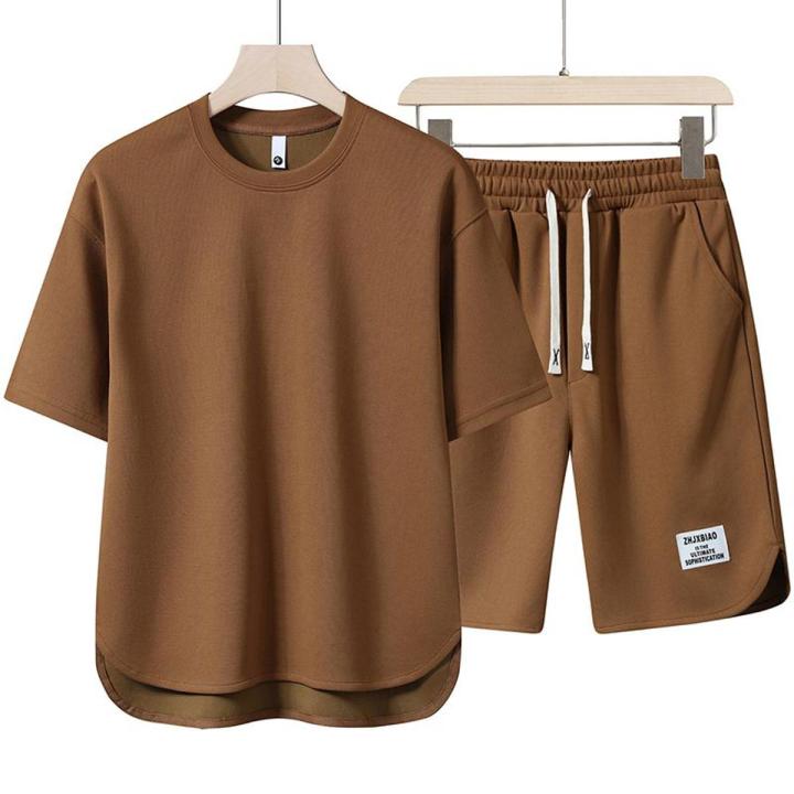 Summer Loose Men's Suit Casual New Set Korean Style Short SleeveTMen's T-shirt plus Size Two-Piece Suit