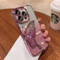 Gradient Glitter Butterfly Phone Case for IPhone 12 13 14 15 Pro Max Soft TPU Case with Camera Protector Shockproof Cover. 