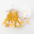 2022 Summer Newborn Baby Clothes Baby Girl Clothes Cute Print Sleeveless Cotton Beach Dress + Sun Hat Princess Dresses. 