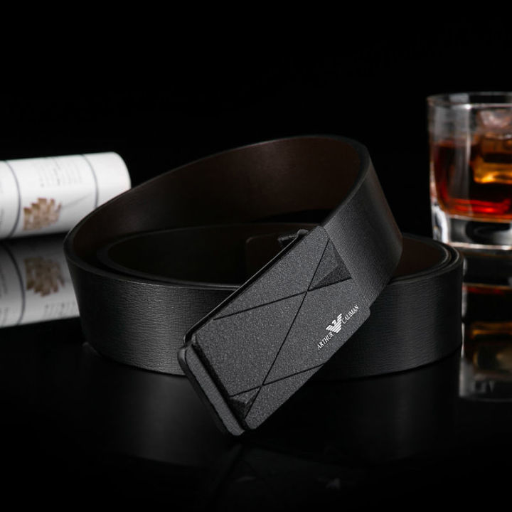 's Leather Belt Leather Smooth Buckle Belt Simple All-Match Business Youth Belt Men's Korean Style