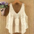 Women's Crocheted Hollow-out Knitted Vest Jacket Summer New Korean Style Retro Loose Sleeveless Sling Blouse. 