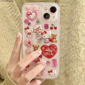 【Healer DingD】 3D Sanrio Hello Kitty Sticker Glitter Phone Case for IPhone 11 12 13 14 15 Pro Max 15Pro Y2k Girl Anti-drop Soft Back Cover Gift.