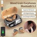 New Design M35 Tws True Wireless Earbuds Stylish Wood Design Stereo Bluetooth Earphone Touch Contorl Large Led Screen Waterproof Headphones With Mic - Bluetooth Headphone. 