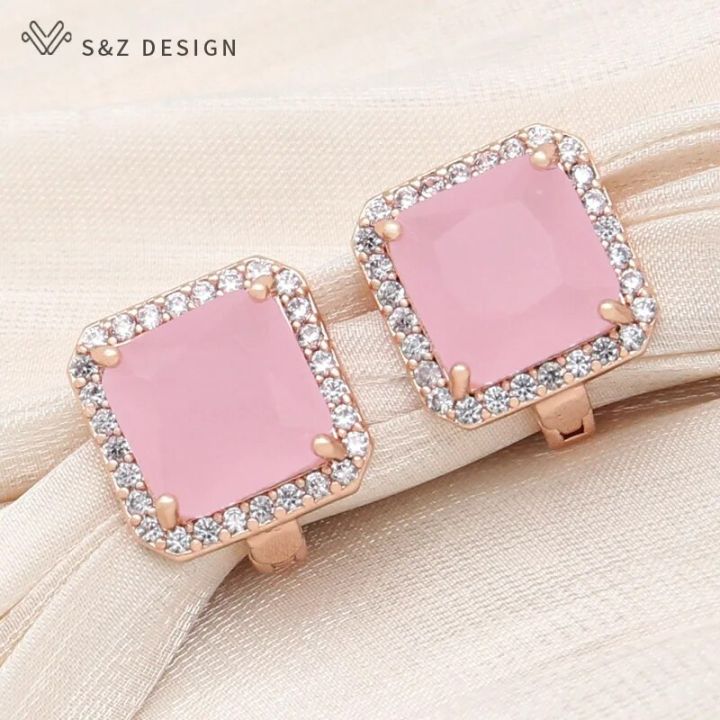 S Z DESIGN New Fashion Square Pink Crystal Drop Earrings For