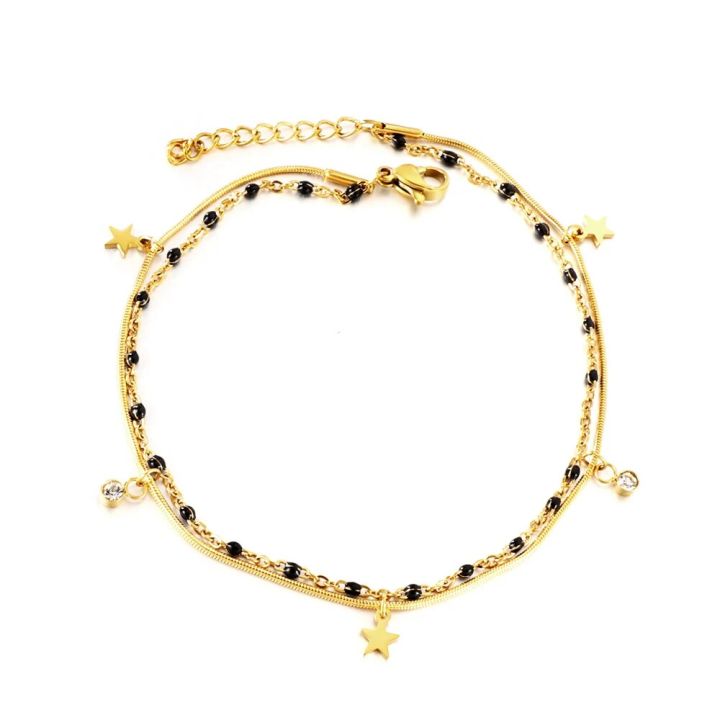 ASON Double Layers Anklet White Shell Butterfly Charm Anklets On Leg For Women Beach Accessories Stainless Steel Jewelry