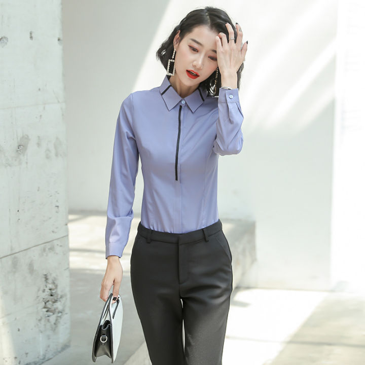 Business%20Shirt%20Female%20Student%20Korean%20Style%20Loose%202024%20Spring%20and%20Autumn%20New%20Slim%20Bottoming%20White%20Shirt%20Formal%20Suit%20Work%20Clothes%20-%20Image%203