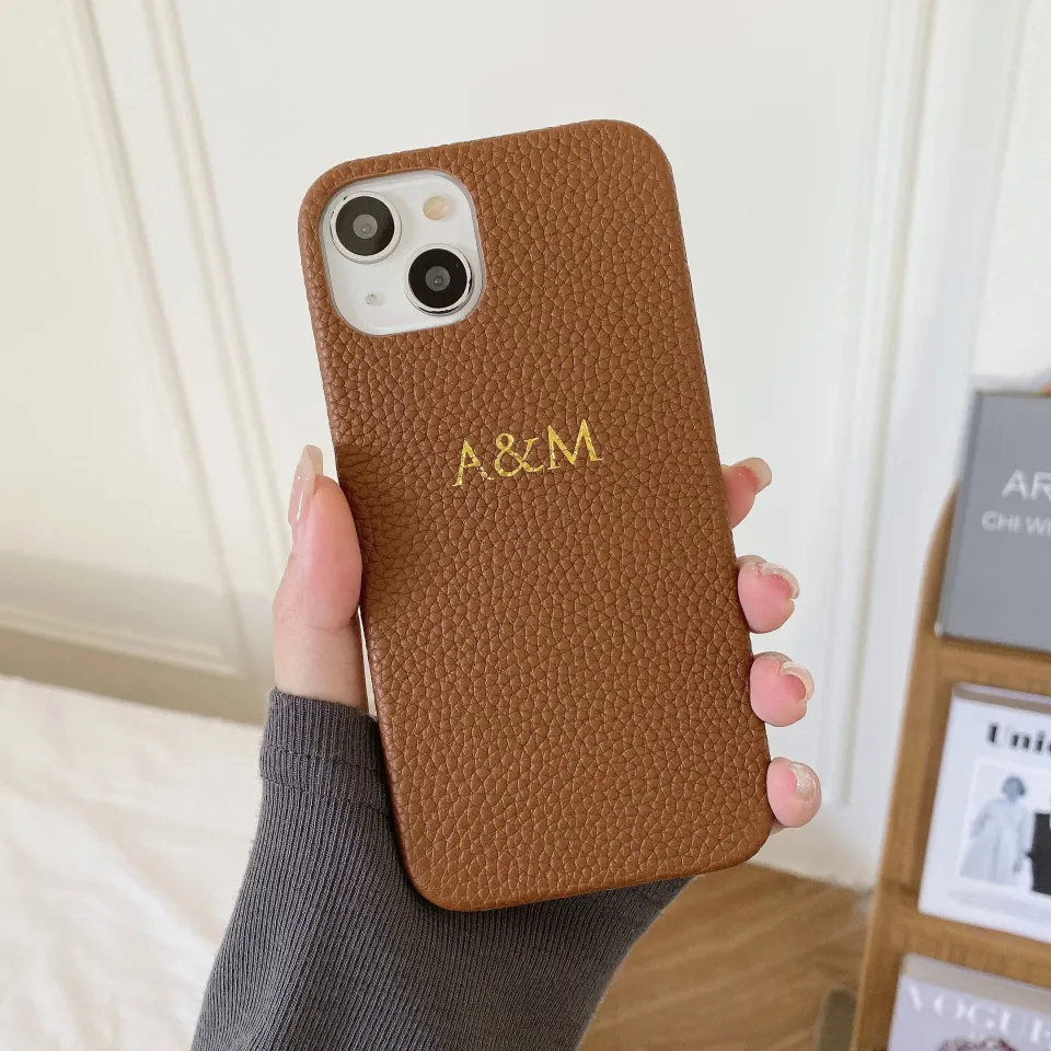 Personalization Initial Custom Name Luxury Genuine Leather Phone