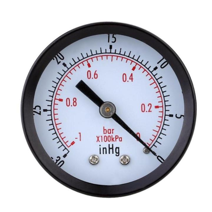 Mini Dial Vacuum Pressure Gauge - Dual Scale, 0 To -30 InHg / -1 Bar, 1/4 BSPT Thread