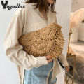 Summer Tassel Straw Shoulder Bag for Women Paper Rope Hook Hand-woven Casual Handbags Beach Travel Girls Crossbody Flap Bags. 