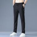 Summer thin casual pants, quick-drying loose fit large size straight pants, stretch durable sports ice silk pants men.