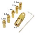 3.17mm Mini Drill Chucks Set 5 In 1 Electric Motor 3.17mm Shaft Hole Micro Clamp Socket Adapter With 1Pcs Wrench & Gold 0.5mm 1mm 1.5mm 2mm 2.5mm 3mm Drill Bit Gauge Drill Chuck DIY Drill Machine Parts.