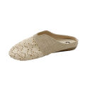 Retro Baotou Half Slippers Women's Summer Wear 2024 New Hollow Lace Flat Bottom One Foot Slippery Linen Sandals.