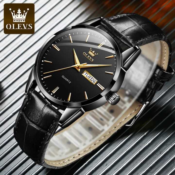 Olevs%206898%20Leather%20And%20Stainless%20Steel%20Waterproof%20Simple%20Quartz%20Watch%20-%20Coffee%20,%20Blue%20-%20Image%203