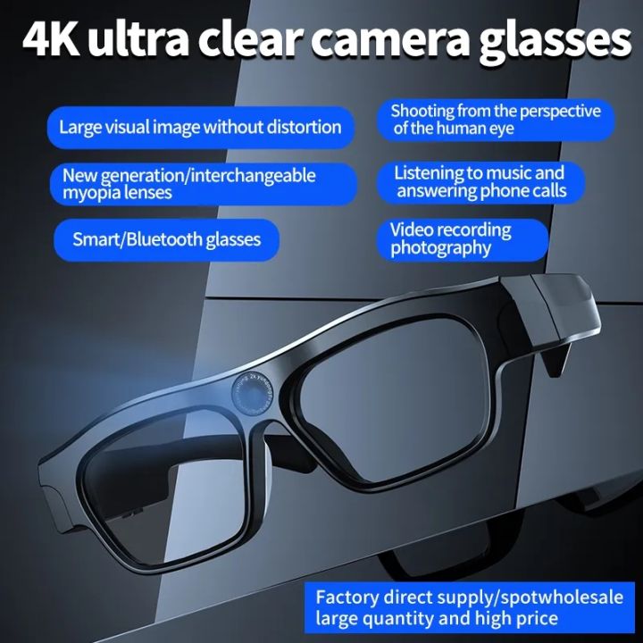 Video Smart Glasses Camera 4K Ultra Photo Bluetooth Call Play Music&Calling Sunglasses For Outdoor Sports And Business Recording