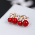Red Cherry 1 Pair small shiny stud earring for women's fashion. 
