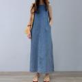 Femme Fashion Casual Loose Long Maxi Sundress Pleated Denim Vestido Sleeveless Robe Women Summer A Line Dress Overszie. 