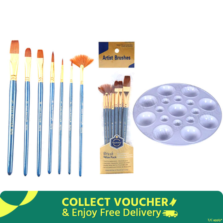 7 Pcs Paint Brush Set and 1 Pieces Artist Color Round Palette
