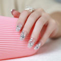 24Pcs/Box Women Black White Gold Fake Nails Naked fan Print Full Cover False-MOILY.
