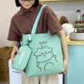 Large Capacity Canvas Bag Eco-friendly Canvas Zippered Cartoon Tote Bag 2-in-1 2 In 1 Design Student Handbag for Casual Use Fashion Accessory Shopping Bag Daily Carry Casual Wear School Bag Women's.