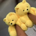 Hot Women Charmingly Naive Plush Warm Cotton Slippers Lovers Leisure House Furry Teddy Bear Slides Cartoon Creative Flip Flops. 