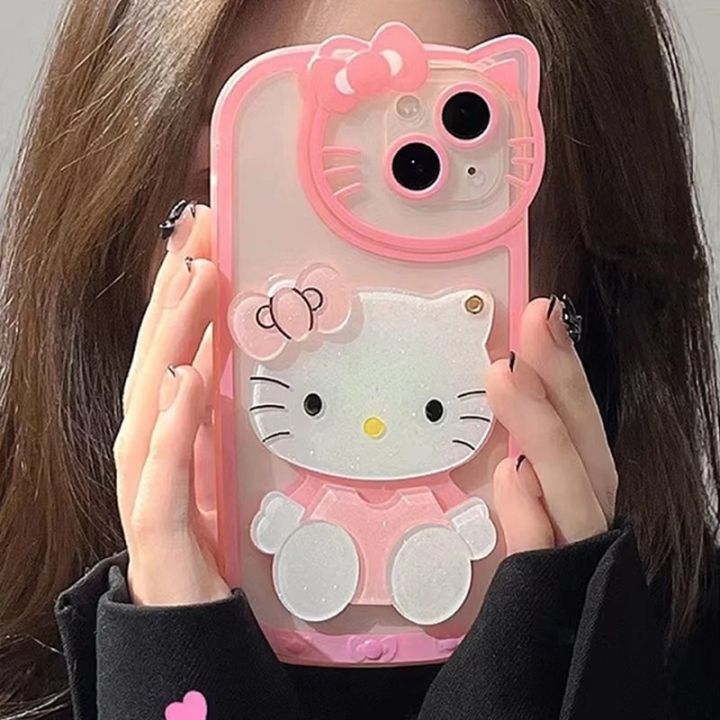 Sanrio Hello Kitty Transparent Case For iPhone 14 13 11 12 Pro Max X XS XR 7 8 Plus Cosmetic Mirror Cartoon Shockproof Cover Y2K Honoria